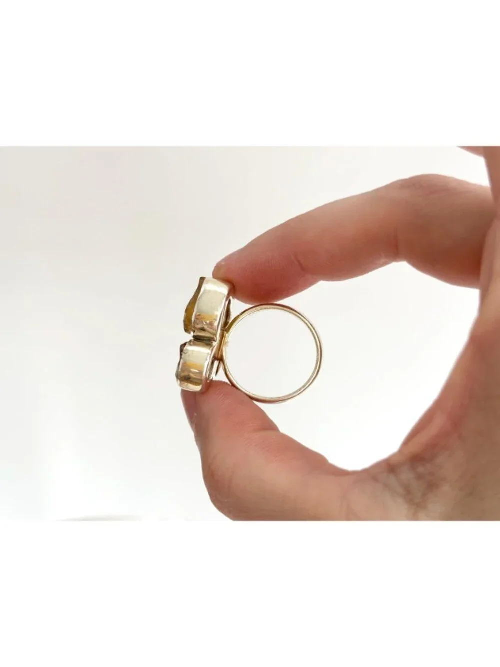 Rough Cut Citrine Semi Precious Sterling Silver 925 Vintage Ring - sz 7.75